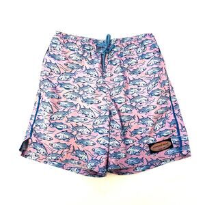 Vineyard Vines Boys Pink Blue Fish Print Lined Boys Swim Trunks Size 8